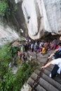 Tourists on steep mountain trail in Huashan mountain Royalty Free Stock Photo