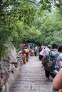 Tourists on steep mountain trail in Huashan mountain Royalty Free Stock Photo