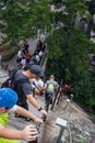 Tourists on steep mountain trail in Huashan mountain Royalty Free Stock Photo