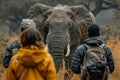 Tourists close encounter with an African elephant. Generative AI