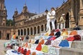 Tourists and colorful fans, Plaza de Espana Royalty Free Stock Photo