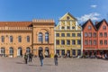 Tourists at the colorful historic market square of Schwerin