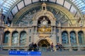 Tourists and commuters in the beautiful historic Antwerp Central train station Royalty Free Stock Photo