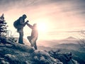 Tourists couple stay on summit and takes memory picture