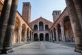 Tourists in the courtyard of the church of the Basilica of Santo Ambrogio