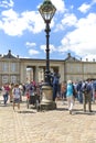 Tourists in the courtyard in front of the Amalienborg palace waiting for changing of the guard, Copenhagen, Denmark