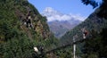 Tourists crossing a bridge in the Himalayas