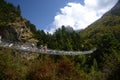 Tourists crossing a bridge in the Himalayas