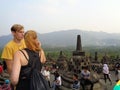 tourists crowded the Borobudur temple on summer at Magelang, Jogjakarta, Indonesia 2015