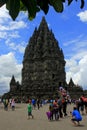 tourists crowded the Prambanan temple area during holidays.