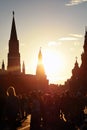 Tourists crowds on the Red Square in Moscow. Silhouette photo.