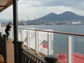 Tourists on cruise ship viewing Mt Vesuvius