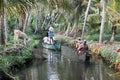 Tourists cruising on a canoe a river of the backwaters at Kollam Royalty Free Stock Photo