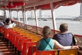 Tourists are cruising the river. travel in Bangkok by Boat.