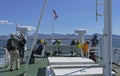 Tourists on the deck of the Icelandic ferry boat Royalty Free Stock Photo