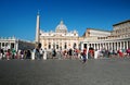 Tourists and devotees lined up to be able to access the chapel of San Pietro on a sunny summer day