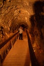 Tourists discovering the water tunnel at Ancient Megiddo Armageddon