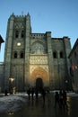 The Cathedral of Christ the Savior in winter with snow in Avila, Spain.