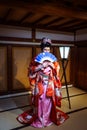 Tourists dressed into the Beautiful National Kimono in the Japanese Castle