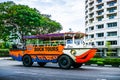 Tourists on the Duck tours for a unique city and harbour sightseeing tour in Singapore. Royalty Free Stock Photo