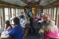 Tourists on Durango and Silverton Narrow Gauge Railroad Steam Engine Train, Durango, Colorado, USA
