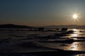 Tourists enjoy beautiful sunset moment at Olkhon island, Baikal lake, Russia