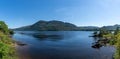 Tourists enjoy a boat ride on Muckross Lake in Killarney National Park on a beautiful summer day