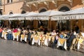Tourists enjoy food and drinks in a typical Italian restaurant in downtown Rome at Navona Square Royalty Free Stock Photo