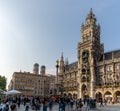 Tourists enjoy the Glockenspiel ringing of bells at the old city hall in Marienplatz in Munich