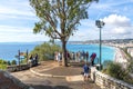 Tourists enjoy sea and city views from Castle Hill in Nice France