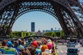 Tourists enjoy sightseeing tour on a bus in Paris Royalty Free Stock Photo