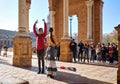 Tourists enjoy street flamenco dance show. Seville, Spain Royalty Free Stock Photo