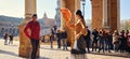 Tourists enjoy street flamenco dance show. Seville, Spain Royalty Free Stock Photo