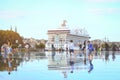 Tourists enjoy walking on Bordeaux water