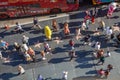 tourists enjoy walking at the walk of fame, the hollywood boulevard, looking for the foot and handprints and of the stars at the