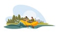 Tourists enjoy water rafting vector illustration