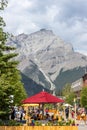 Tourists Enjoying Banff Townsite in the Canadian Rockies, Alberta, Canada