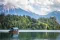 Tourists enjoying beautiful views from the Bled lake