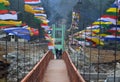 Tourists Enjoying Amid Colorful Prayer Flags Flutter