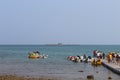 Tourists enjoying boating at corbyn`s cove beach, Port Blair