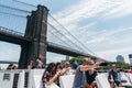 Tourists enjoying in NY Waterway ferry by East River Royalty Free Stock Photo