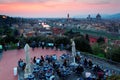 Tourists enjoying a panoramic view from Piazzale Michelangelo Square over Old Town Florence Royalty Free Stock Photo