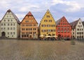 Tourists enjoying shopping, and architecture in Markplatz with traditional houses, Rothenburg ob der Tauber