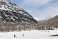 Tourists enjoying the snow in mountains - a beautiful tourist place at Lahaul Spiti, Himachal - India