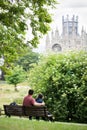 Tourists enjoying spectacular view of the old Cathedral