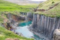 Tourists enjoying the stunning view of Studlagil canyon in Jokuldalur in east Iceland