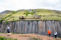 Tourists enjoying the stunning view of Studlagil canyon in Jokuldalur in east Iceland