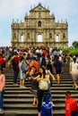 Ruins of st. paul`s, monte fort, macau with tourists
