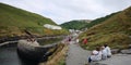 Tourists Enjoying View of Boscastle Harbour August 2018