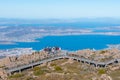 Tourists are enjoying view of Hobart from Mount Wellington in Australia Royalty Free Stock Photo